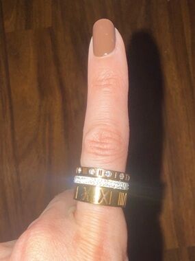 Gold Tone Stacked Roman Numeral and Paved Crystal Ring Set - Women's Jewelry